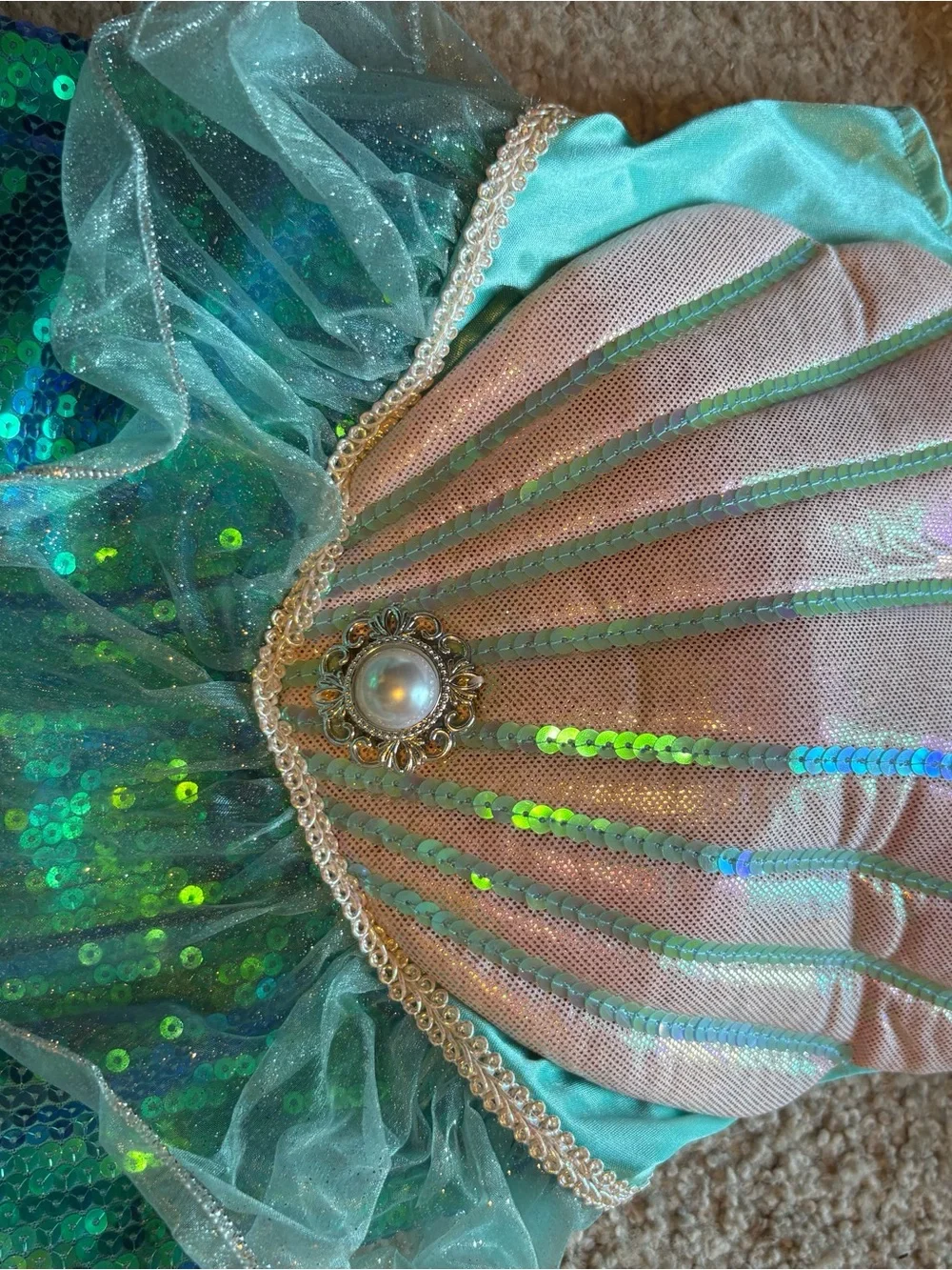 GILLIANS CLOSET Sparkling SEQUINS Green Blue Mermaid Costume 7/8 Halloween